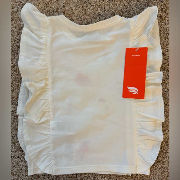 NWT Cherubino Girls 4T Hummingbird tee in Ecru w/ Embroidery & Vertical Ruffle - Picture 3 of 3